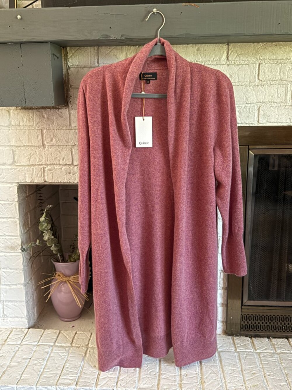 Quince 100% Mongolian Cashmere Duster Cardigan Sweater M NWT Heather Rose Pink - Picture 2 of 7